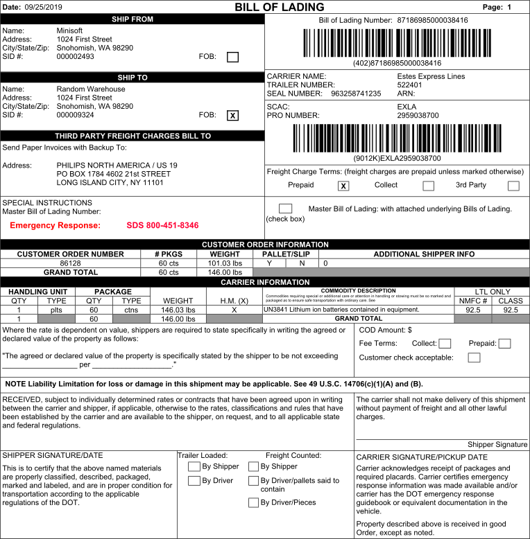 Create a Bill of Lading